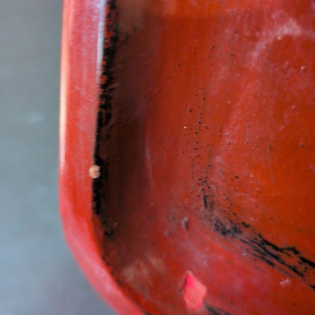 江戸後期　根来塗　富士と松　木地　名入朱塗盆　螺鈿松図　富士図彫り