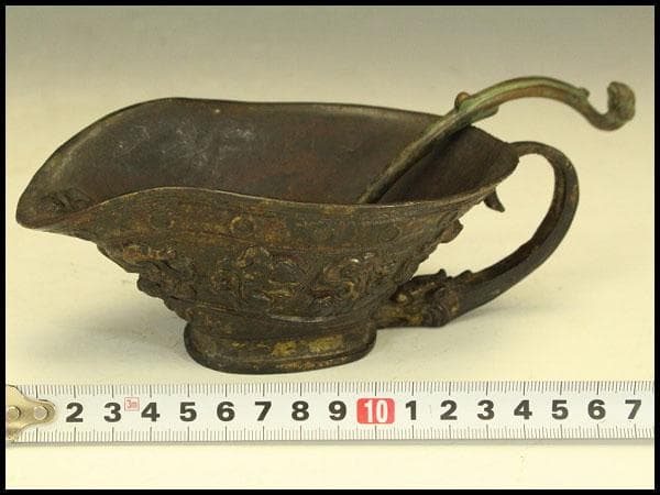 中国美術 古銅 龍紋 洗 文房具 匙(HA398)