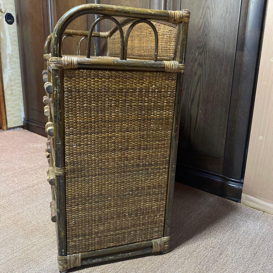 昭和レトロ　アンティーク籐ラタン8杯引き出しタンス ダークブラウン