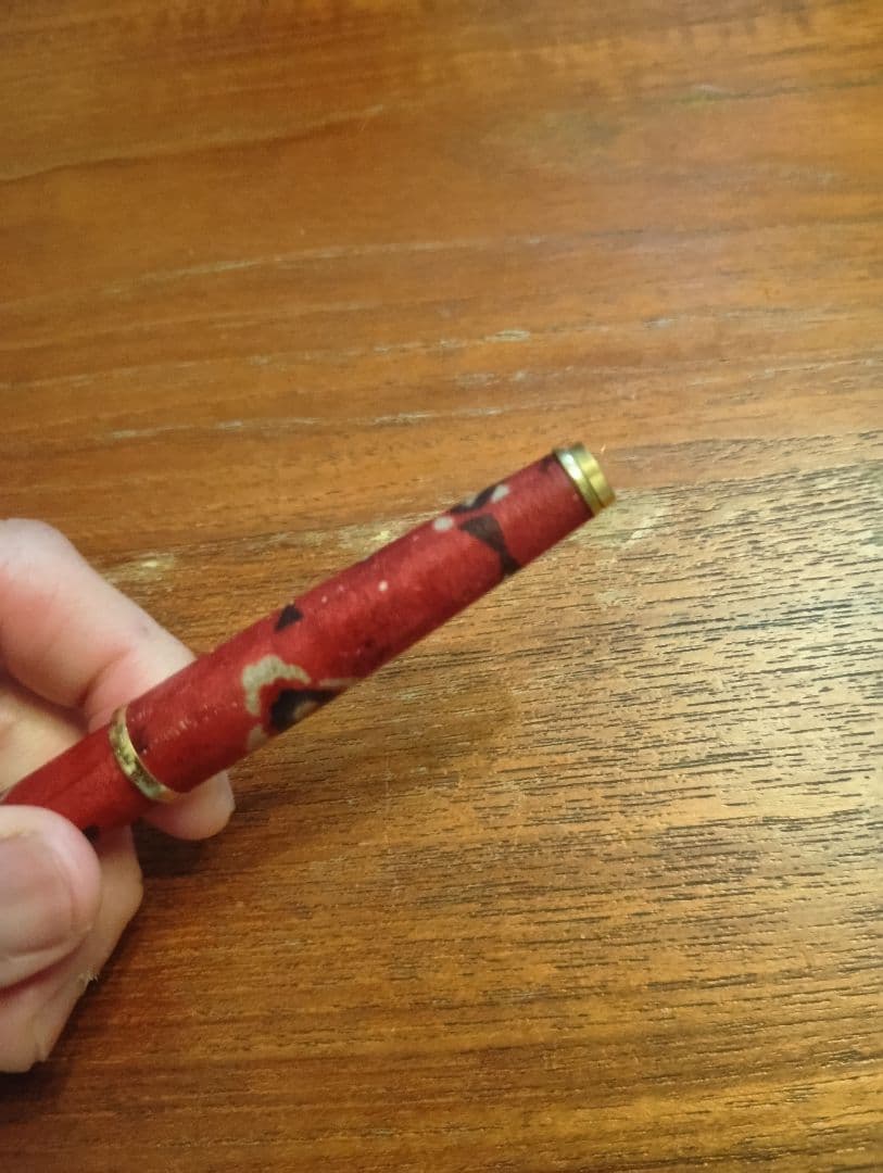 プラチナ　友禅染　羊革巻 18金先　万年筆