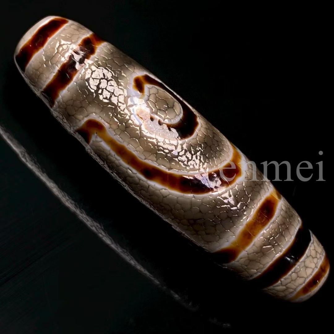 中国古美術・藏區老料・開片龍紋二眼天珠・西蔵手工芸・天然石・瑪瑙・闢邪消災・根付