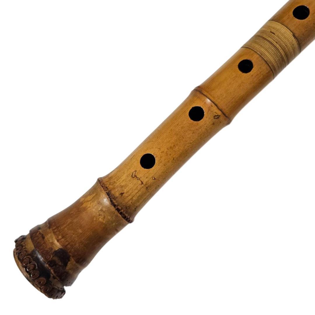 希少 尺八 琴古流 佐竹 1尺6寸 5孔 銘あり 2印 根竹 二分割 和楽器 竹