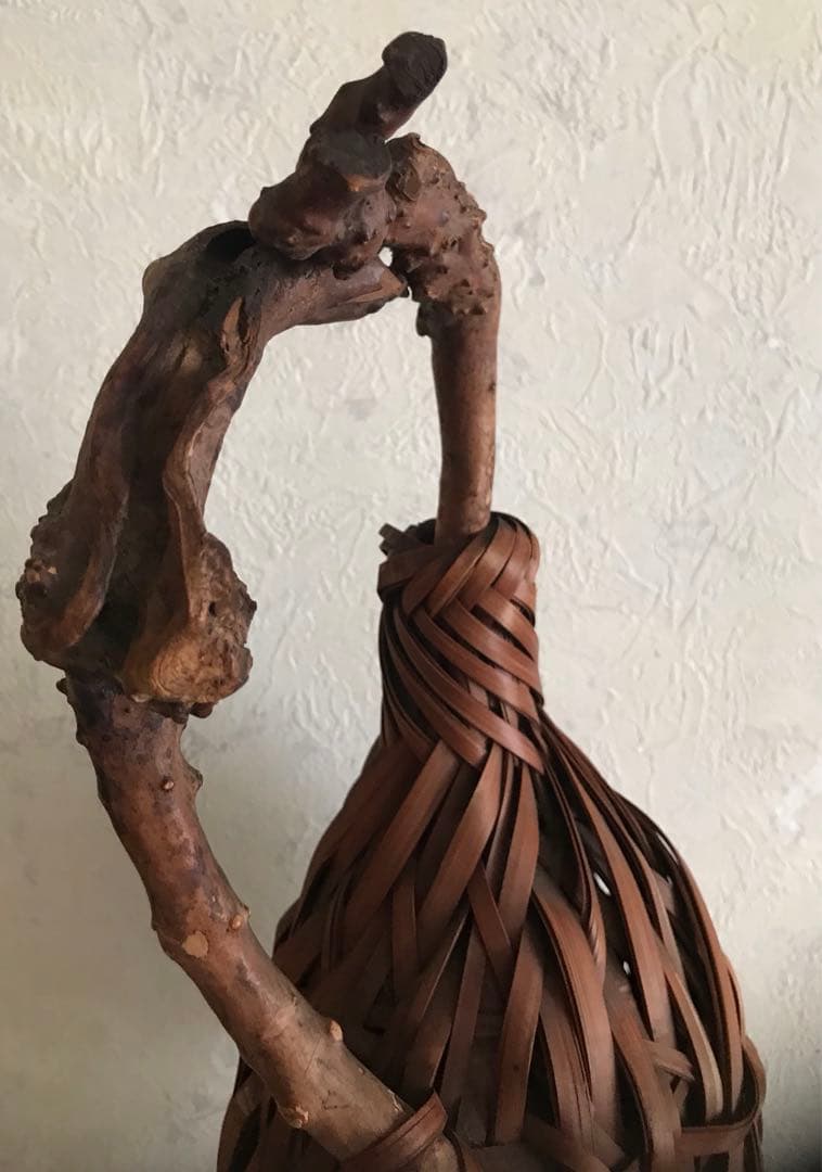 骨董品　竹製天然木　二重構造花入れ　オブジェ　華道