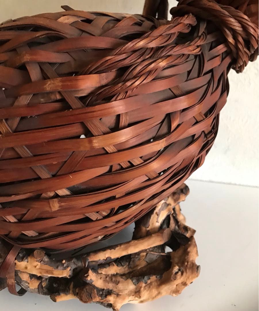 骨董品　竹製天然木　二重構造花入れ　オブジェ　華道