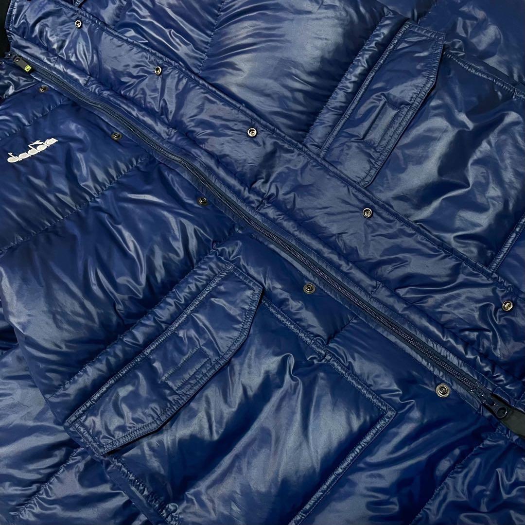 ディアドラ DIADORA ダウンコート ロング丈 L 紺 肉厚 ベンチコート