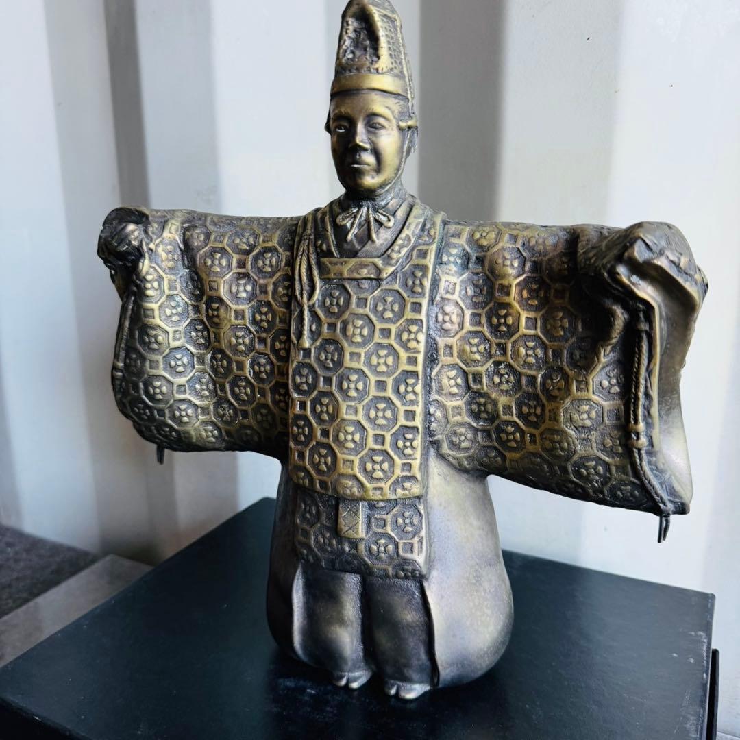 美品！扇の像 骨董品 置物 アンティーク 銅 扇 翁 銅物