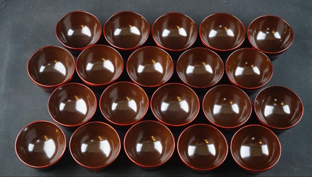 大正初期　能登輪島塗　溜塗小吸物椀　20客　共箱