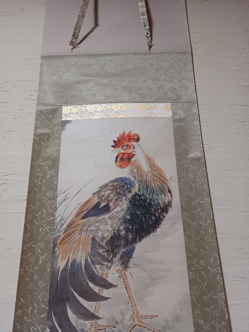 江戸屋の原画　掛軸　1350x415mm E770　鶏 立ち姿図 嶋田家蔵