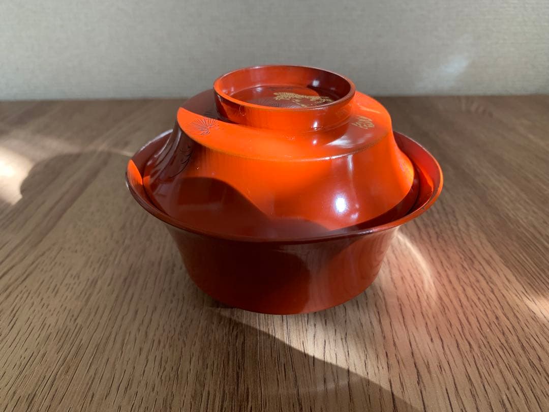 輪島塗　朱沈金蒔絵吸物椀10客　時代物　木製うるし塗　羽反　アンティーク