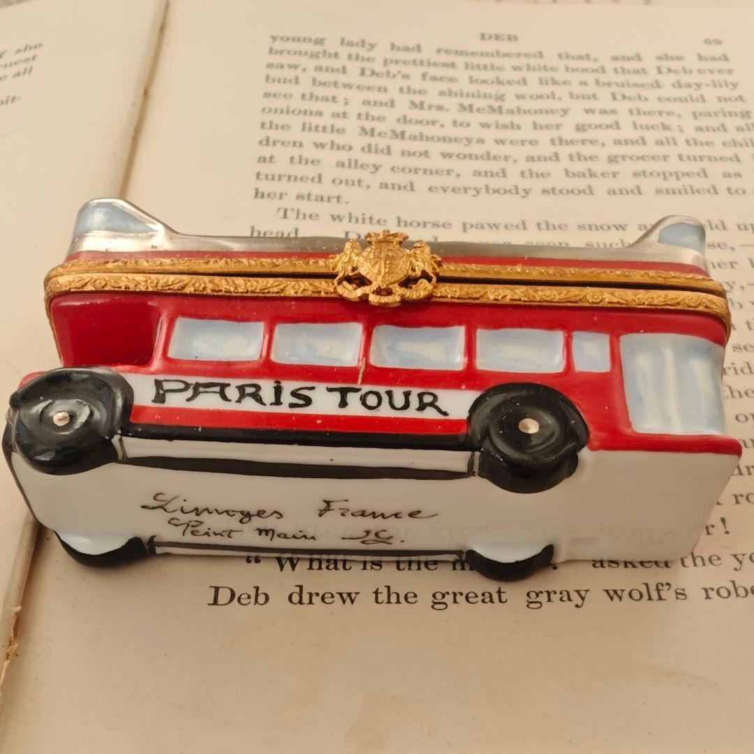 リモージュボックス　オープントップバス　フランス製磁器　ミニチュア小物入れ