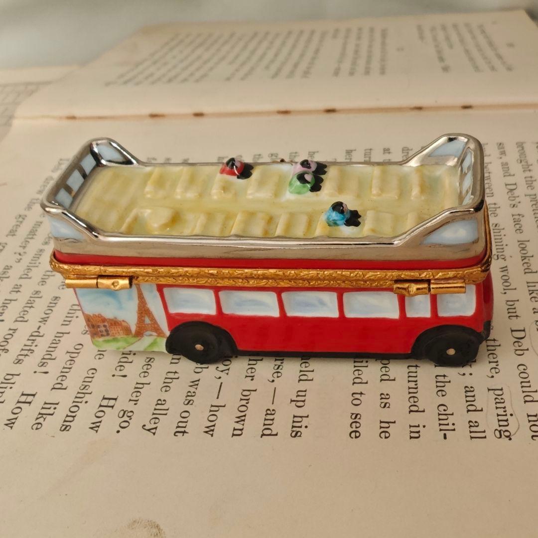 リモージュボックス　オープントップバス　フランス製磁器　ミニチュア小物入れ