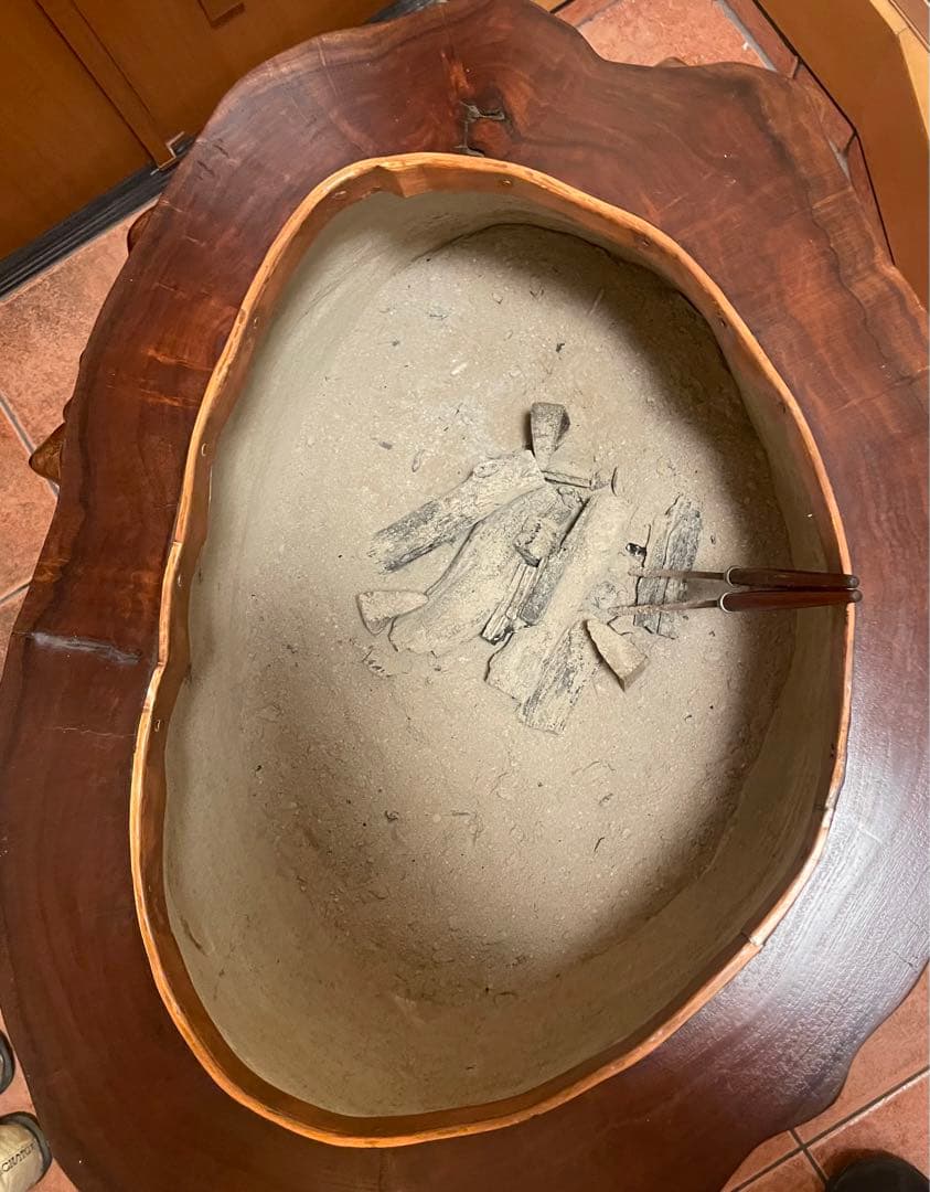 火鉢　木製　くり抜き　丸型　アンティーク