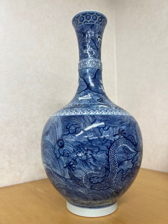 中国清雍正年製銘海水龍紋瓶官窯　唐物アンティーク古美術品江戸骨董コレクション青磁