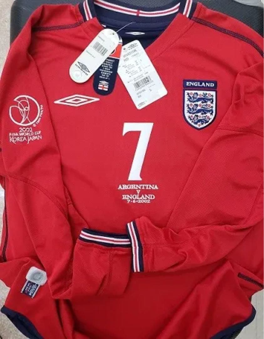 イングランド(A)2002 W杯 長袖 ベッカム＃7アルゼンチン戦マッチデイ入り