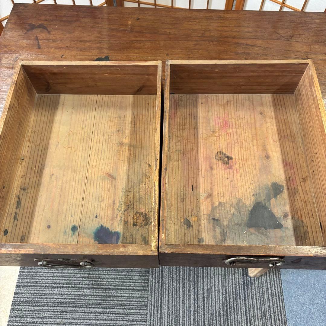 木製作業机 引き出し2つ付き アンティーク テーブル デスク 昭和レトロ