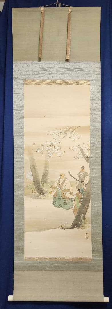 【豊臣秀吉図/豊公】伴一邦 717 公観桜 花見　掛け軸　肉筆