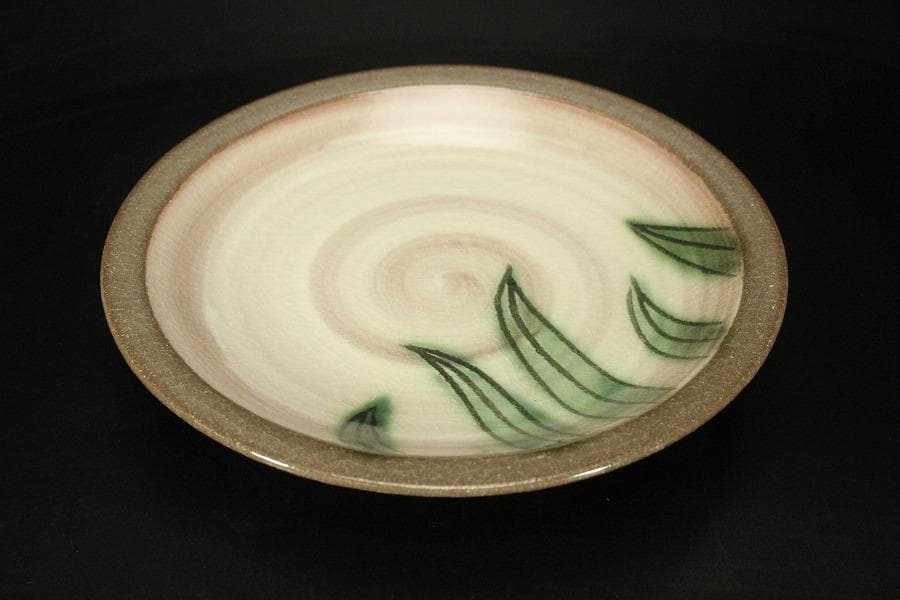 伸葉文 皿 五客 新開寛山造 木箱付(メ1266)