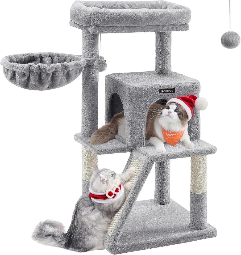 【M2319-76-48】大型猫対応キャットタワー 爪とぎスロープ付