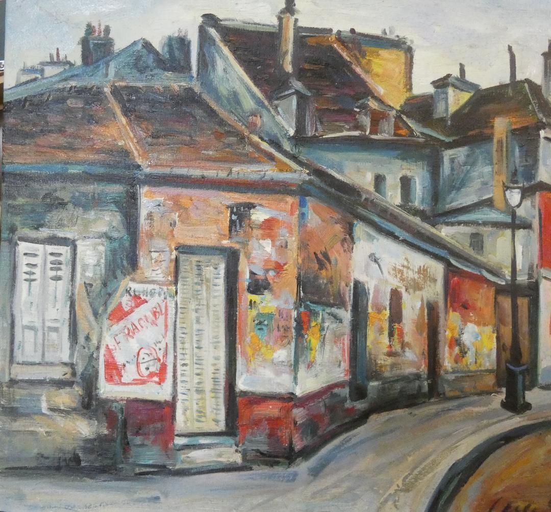 油絵　額付き　佐伯祐三　 F8 【　街景　】手描き