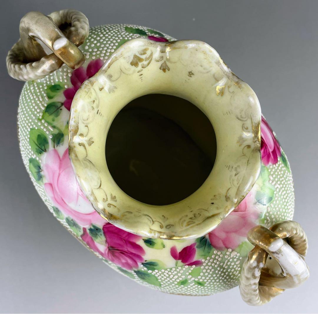 【美品】オールドニッポン アールヌーボー 薔薇紋 金盛り 花瓶