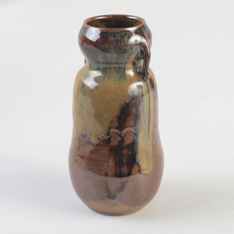 茶道具　高取焼　豊泉窯　原史朗作　耳付茶入　仕覆付　共箱　C　9779