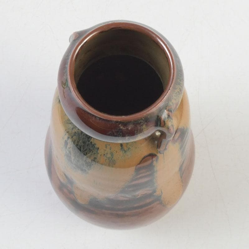 茶道具　高取焼　豊泉窯　原史朗作　耳付茶入　仕覆付　共箱　C　9779