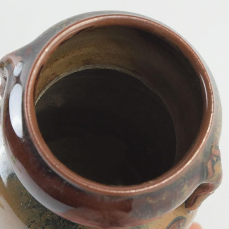 茶道具　高取焼　豊泉窯　原史朗作　耳付茶入　仕覆付　共箱　C　9779