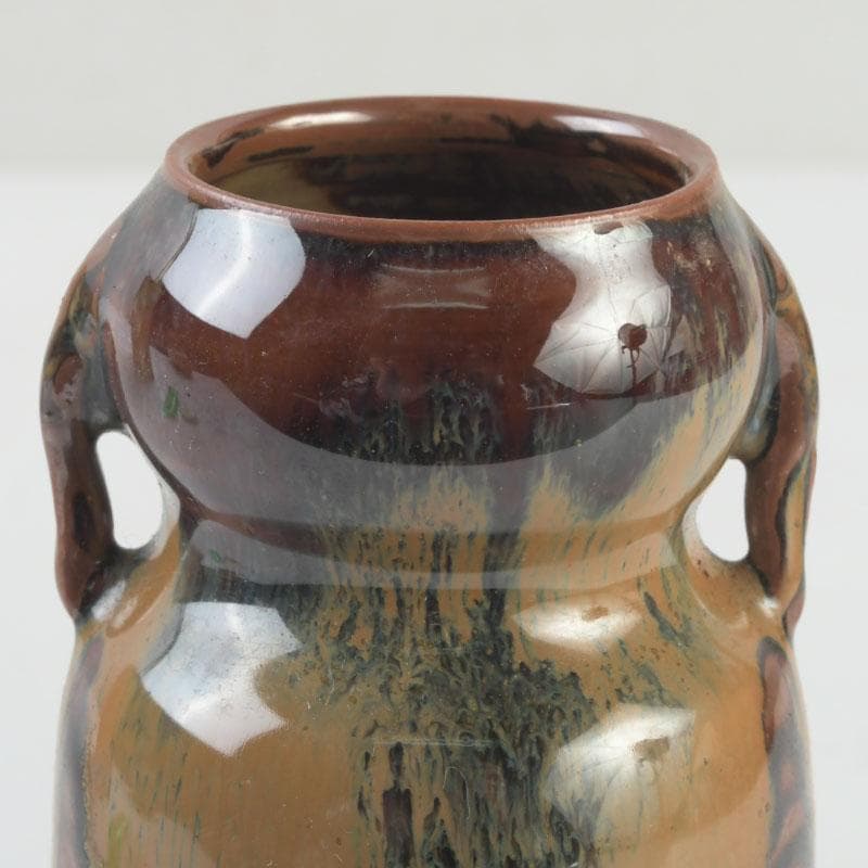 茶道具　高取焼　豊泉窯　原史朗作　耳付茶入　仕覆付　共箱　C　9779