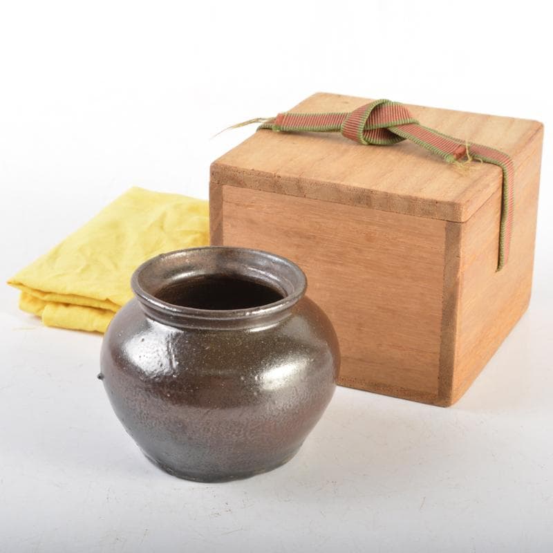 中国　黒釉　小壷　時代箱付　V　R7003