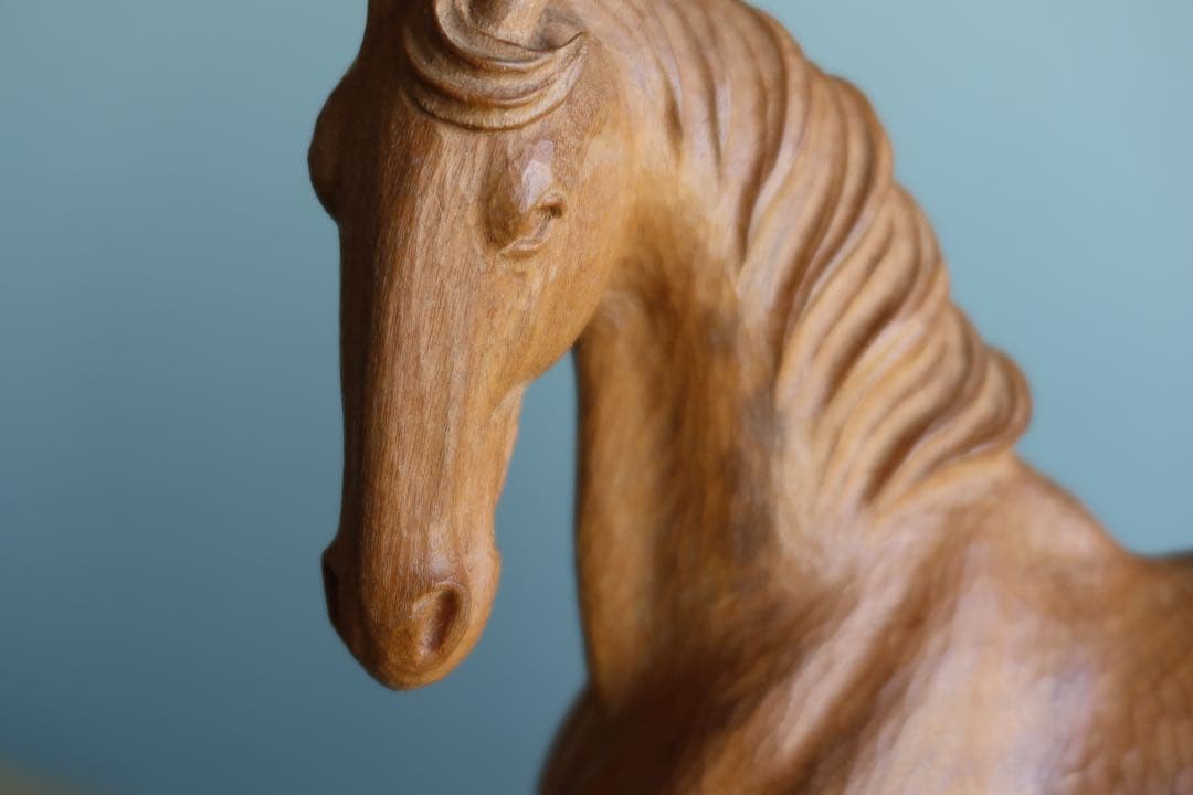 加藤景雲　木彫刻　【馬】　真作