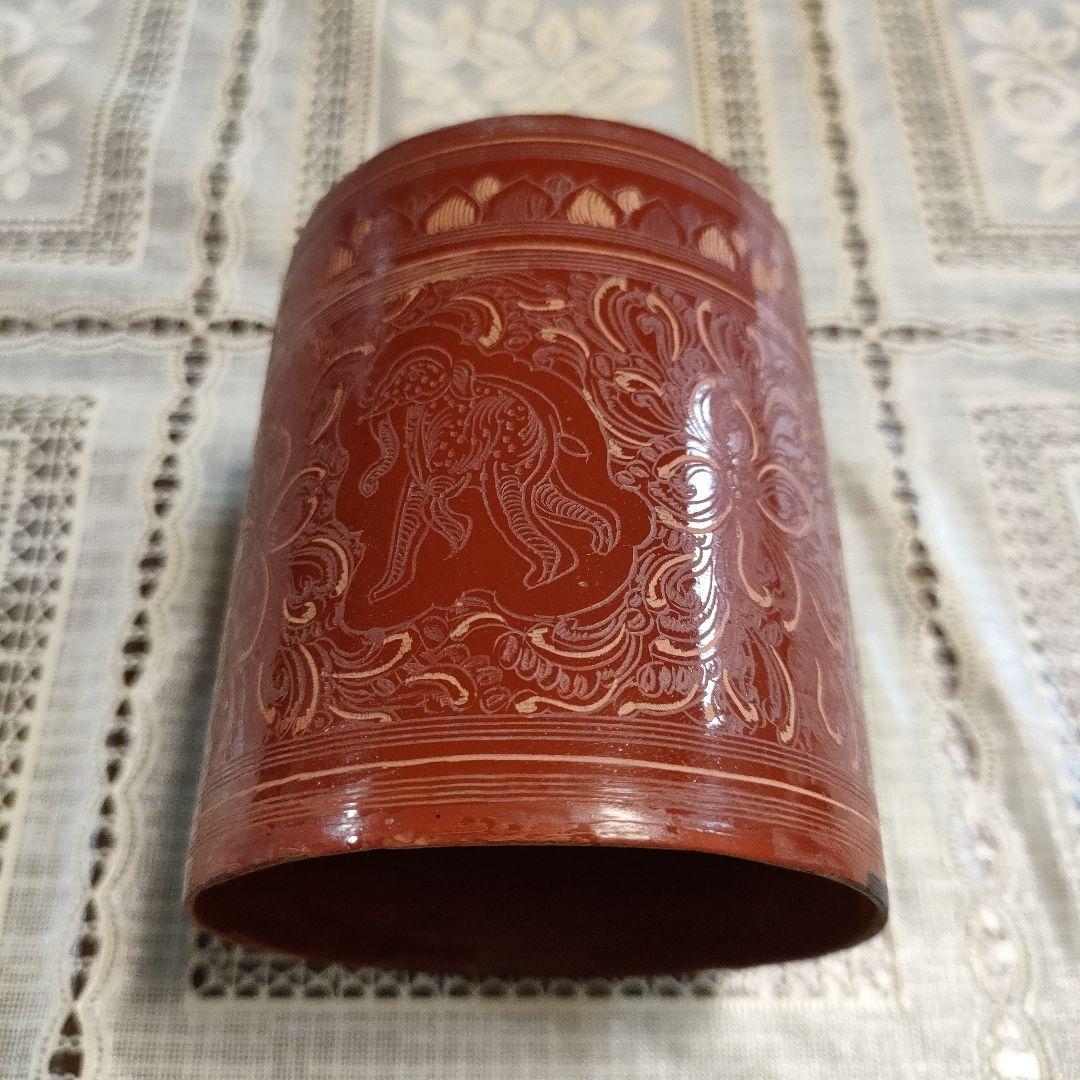 茶道具　朱漆　蒟醤（キンマ）　ミャンマー漆器　ビルマ　籃胎漆器　香合　棗
