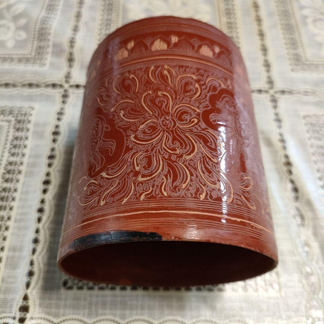 茶道具　朱漆　蒟醤（キンマ）　ミャンマー漆器　ビルマ　籃胎漆器　香合　棗