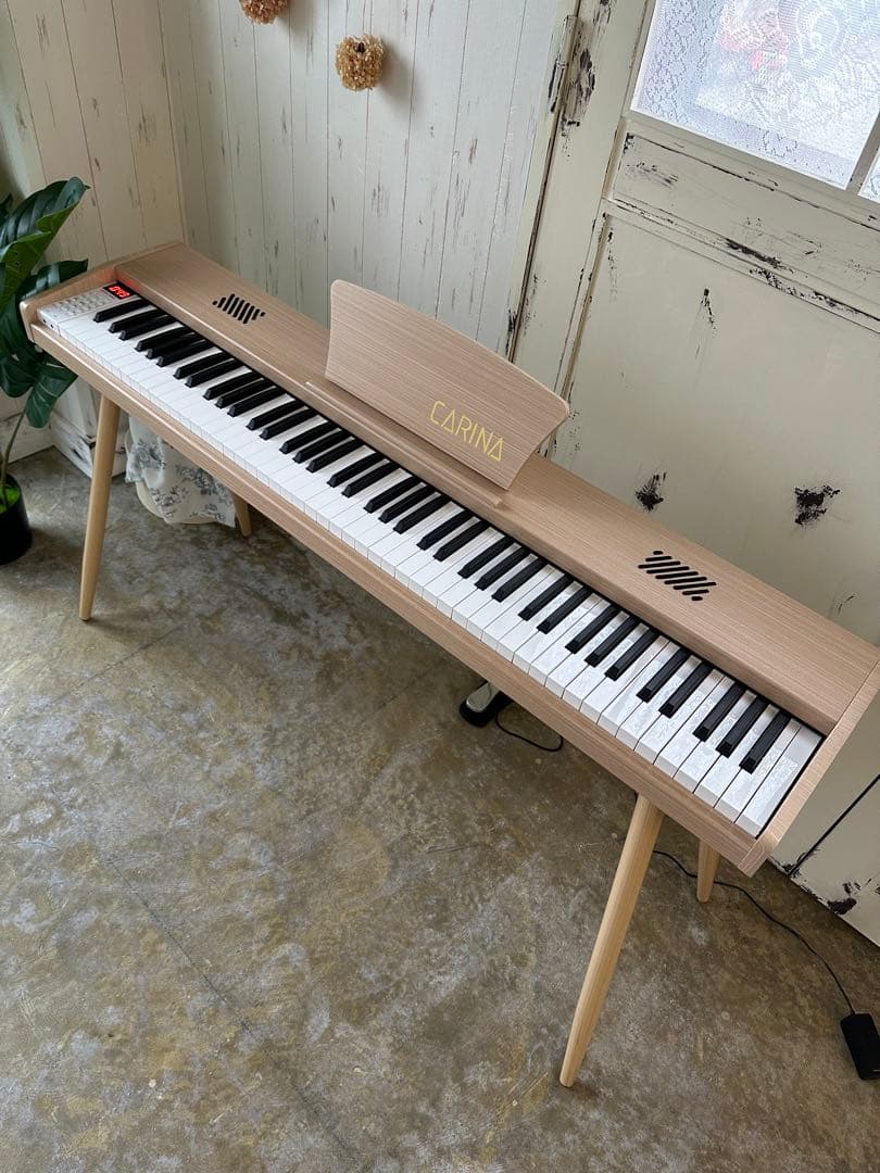 スタンド付き　電子ピアノ88鍵盤　給電タイプ　木目調ボディ　オークベージュ