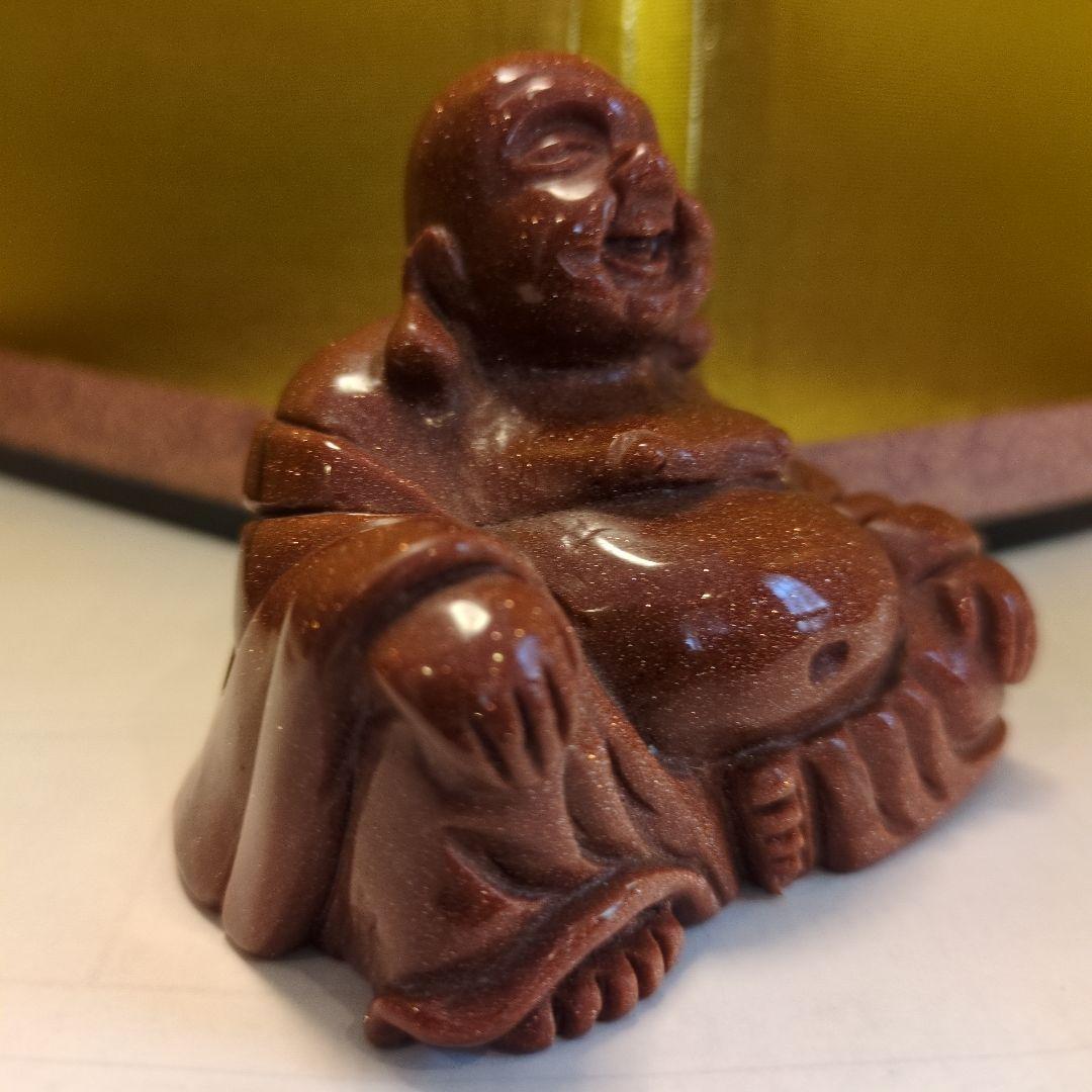 茶金石(ゴールドストーン製) 布袋彫刻 約280g 観賞石 パワーストーン