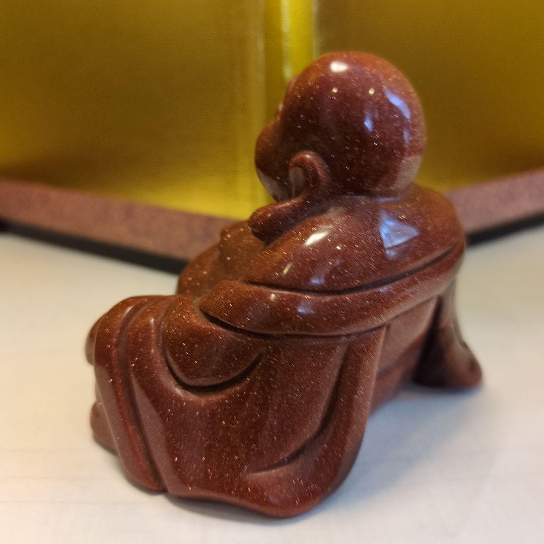 茶金石(ゴールドストーン製) 布袋彫刻 約280g 観賞石 パワーストーン