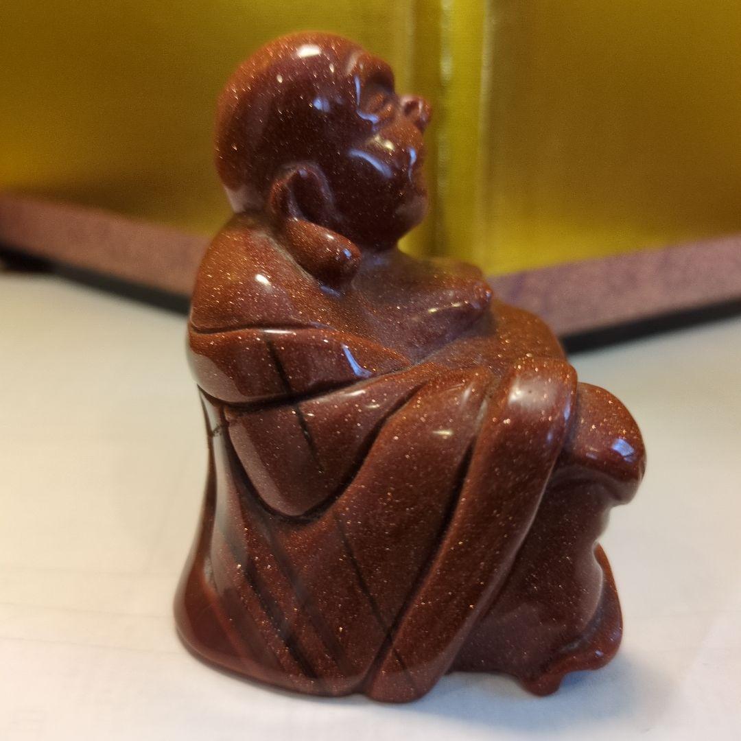 茶金石(ゴールドストーン製) 布袋彫刻 約280g 観賞石 パワーストーン