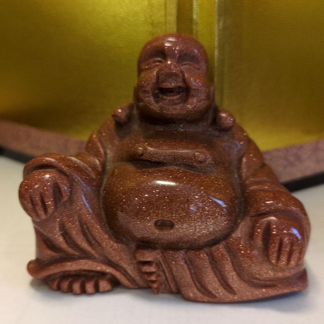 茶金石(ゴールドストーン製) 布袋彫刻 約280g 観賞石 パワーストーン