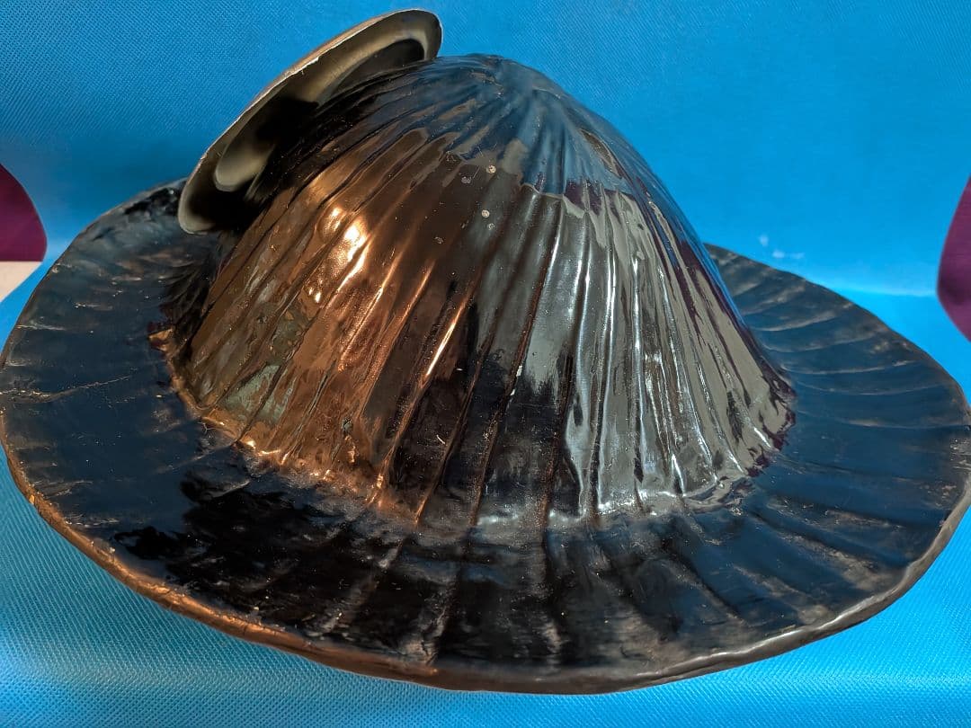 江戸時代中期〜後期頃黒漆塗り武家旧家蔵出し肥後熊本藩領陣笠前立て改良型当時物