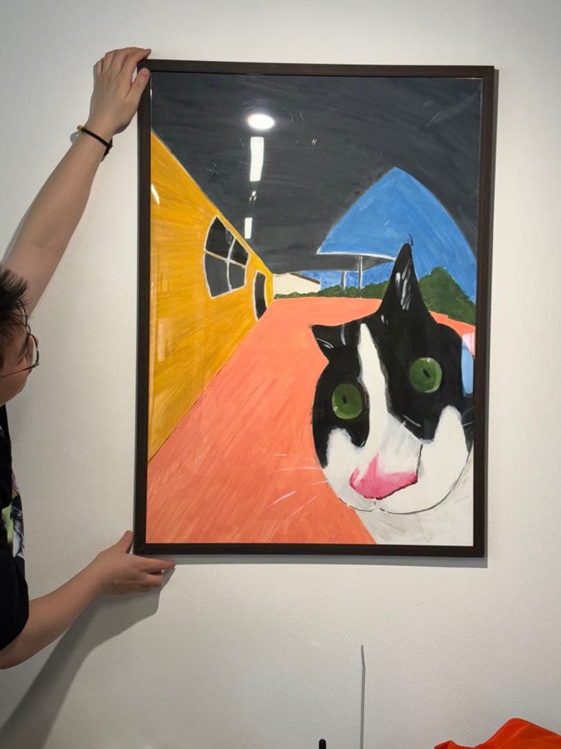 オブジェ アート 芸術 美術 壁掛け 手描き 原画 1点もの 大型 ねこ