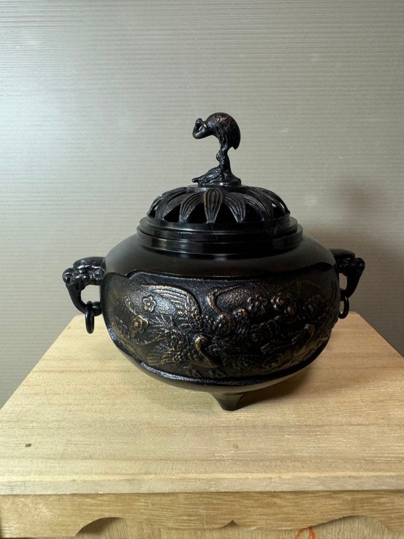 2851 銅製　鋳銅香炉　御香炉灰付き　未使用