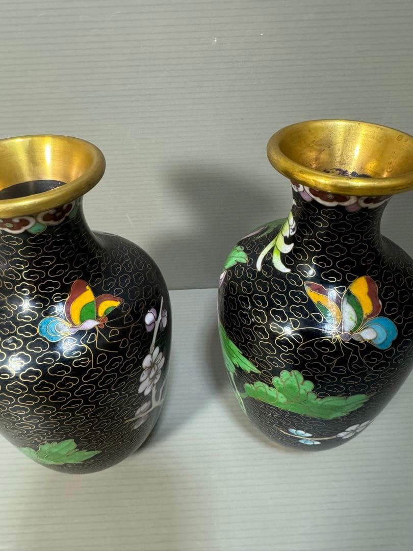 2269 七宝焼　景泰藍　花瓶　2客　時代物