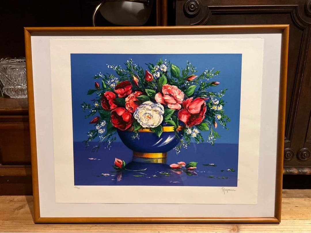 Alain Ragaru リトグラフ 額縁 インテリア 薔薇の盛花