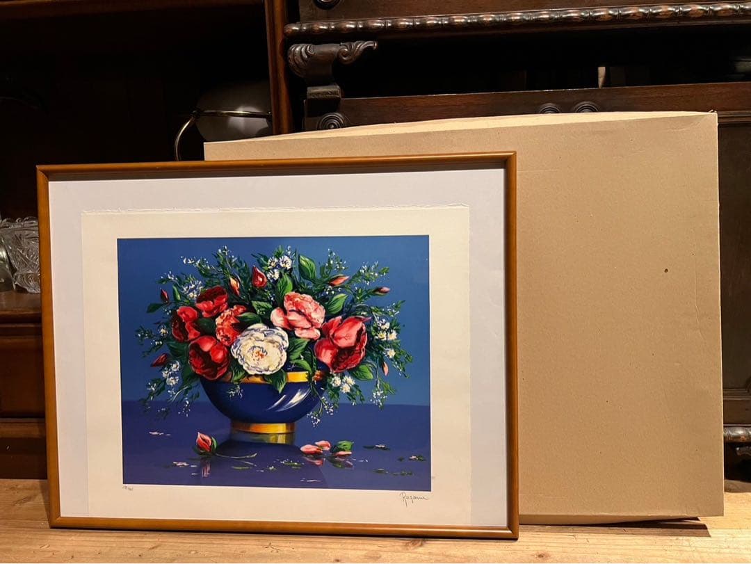 Alain Ragaru リトグラフ 額縁 インテリア 薔薇の盛花