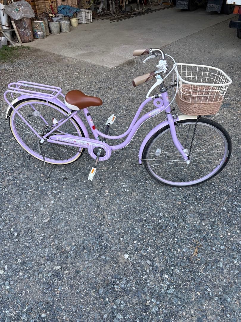 紫色 子供用自転車 バスケット付き