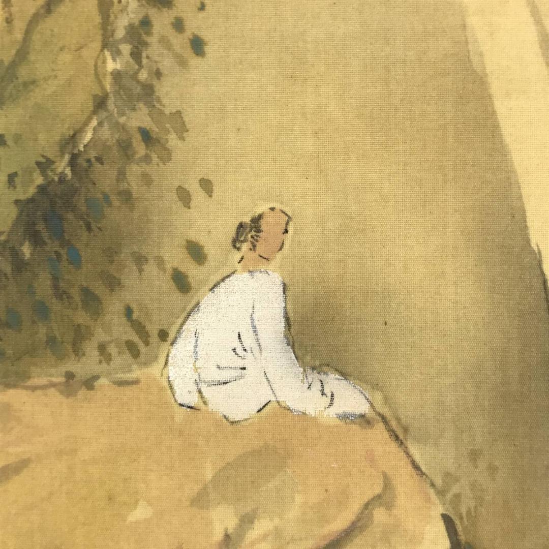 【真作】横山春渓/高士観瀑図/山水図/横物/人物図/掛軸/名家伝来/AD-258