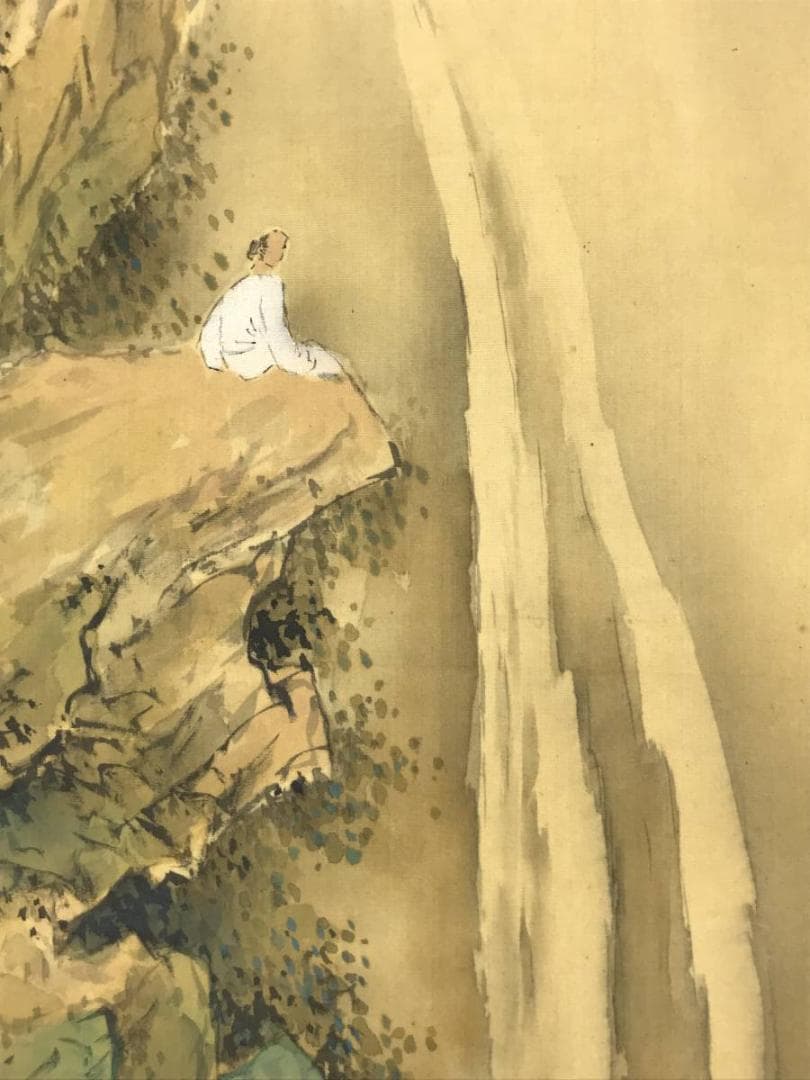 【真作】横山春渓/高士観瀑図/山水図/横物/人物図/掛軸/名家伝来/AD-258