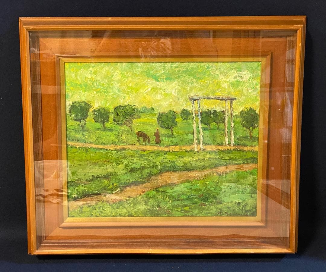 「真作」高橋里謡子「モロッコの草原にて」風景画　油彩画　額装　サイン有り　F8号