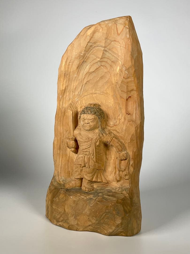 牧田善晴　木彫　不動明王　高さ約22cm