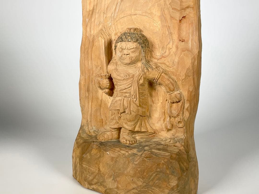牧田善晴　木彫　不動明王　高さ約22cm