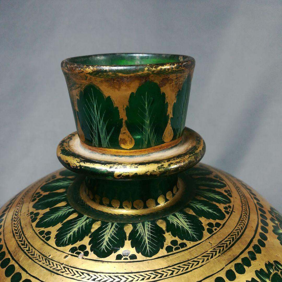 アンティーク　ムガールグラス　インド　エナメル装飾　壺　壷　花瓶